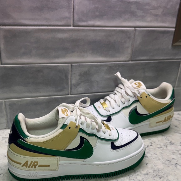 Nike Air Force 1 Sneakers White,Green,Navy,Beige with Gold Details size 8 - Picture 2 of 11